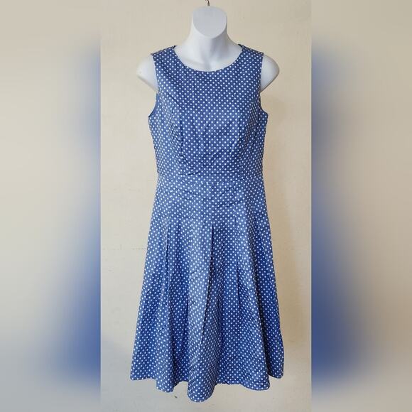 TOMMY HILFIGER Blue White Polka Dot Print Sleeveless A-line Silhouette Dress S - Picture 2 of 14